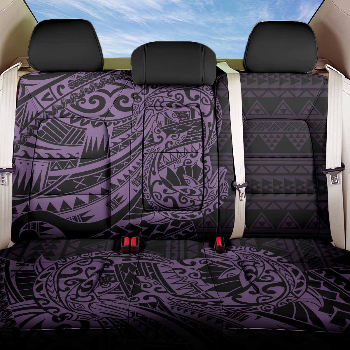 Purple Couple Dolphins Maori Polynesian Style Back Car Seat Cover