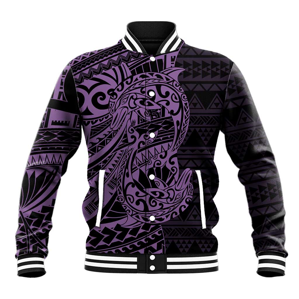 Purple Couple Dolphins Maori Polynesian Style Baseball Jacket