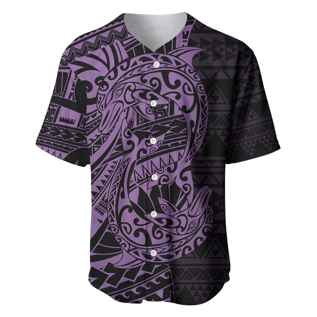 Purple Couple Dolphins Maori Polynesian Style Baseball Jersey