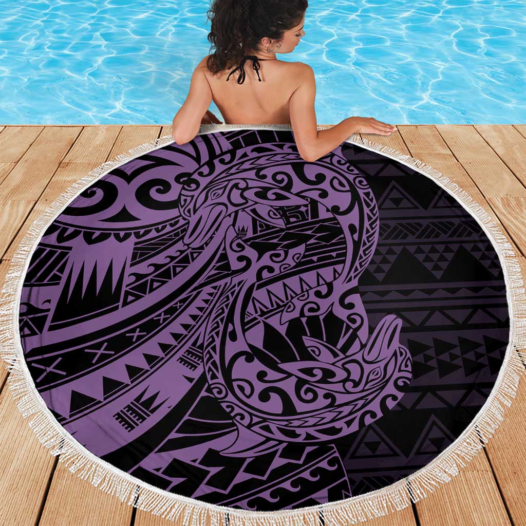 Purple Couple Dolphins Maori Polynesian Style Beach Blanket