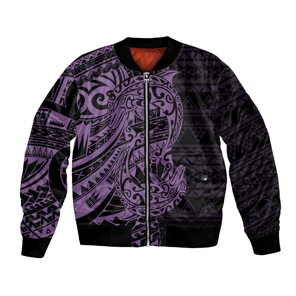 Purple Couple Dolphins Maori Polynesian Style Bomber Jacket