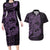 Purple Couple Dolphins Maori Polynesian Style Couples Matching Long Sleeve Bodycon Dress and Hawaiian Shirt