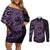 Purple Couple Dolphins Maori Polynesian Style Couples Matching Off Shoulder Short Dress and Long Sleeve Button Shirt