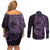 Purple Couple Dolphins Maori Polynesian Style Couples Matching Off Shoulder Short Dress and Long Sleeve Button Shirt