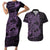 Purple Couple Dolphins Maori Polynesian Style Couples Matching Short Sleeve Bodycon Dress and Hawaiian Shirt