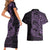 Purple Couple Dolphins Maori Polynesian Style Couples Matching Short Sleeve Bodycon Dress and Hawaiian Shirt