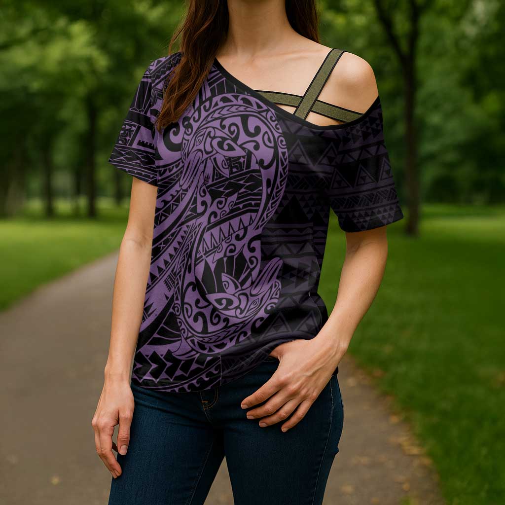 Purple Couple Dolphins Maori Polynesian Style Cross Shoulder Shirt - Polynesian Pride