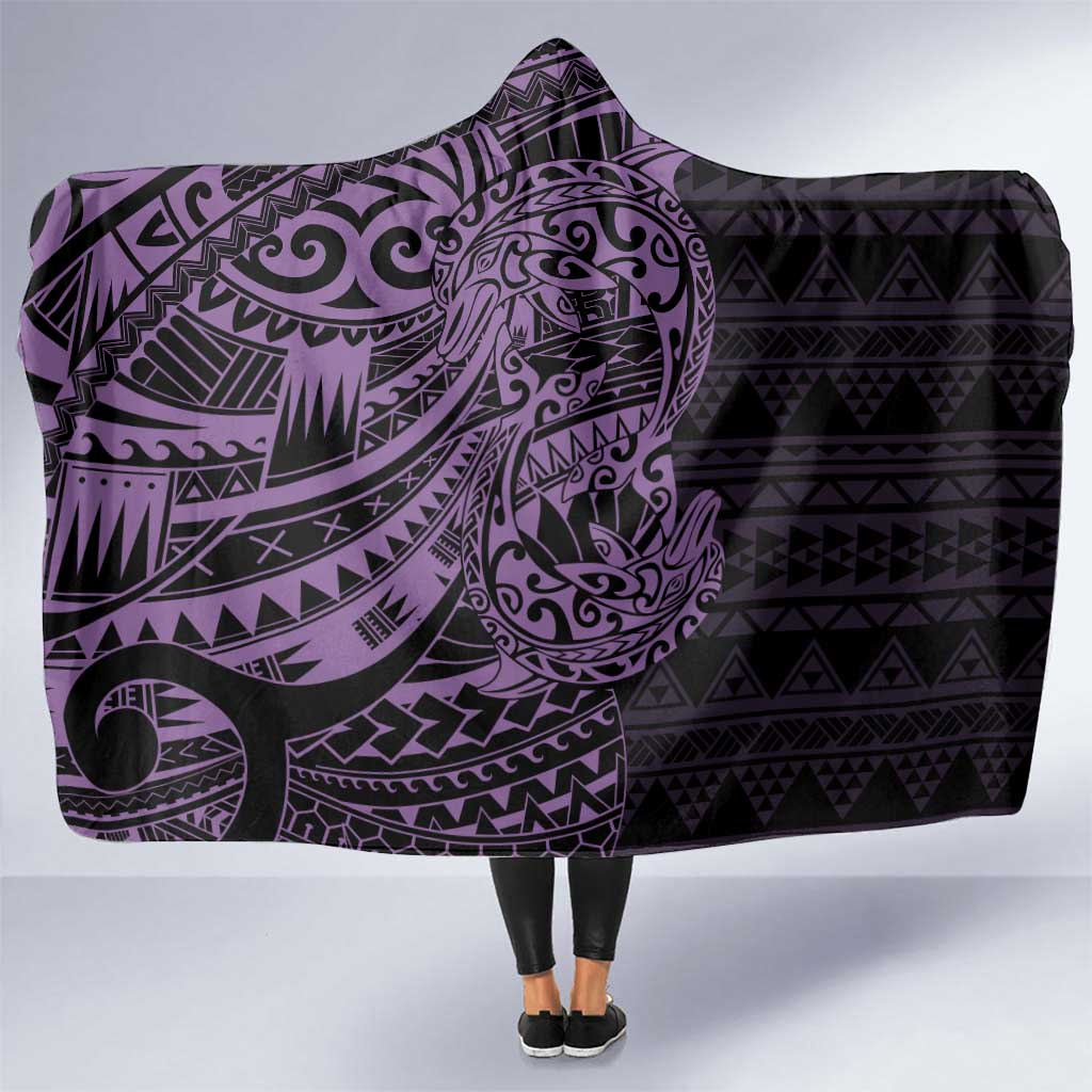 Purple Couple Dolphins Maori Polynesian Style Hooded Blanket