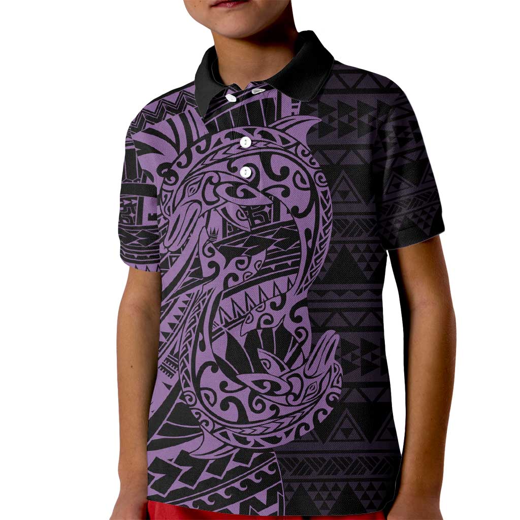 Purple Couple Dolphins Maori Polynesian Style Kid Polo Shirt