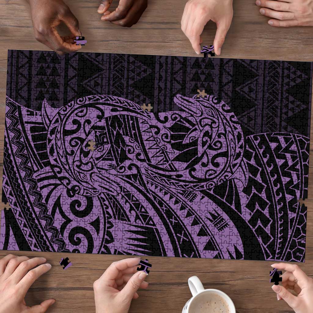 Purple Couple Dolphins Maori Polynesian Style Puzzle - Polynesian Pride