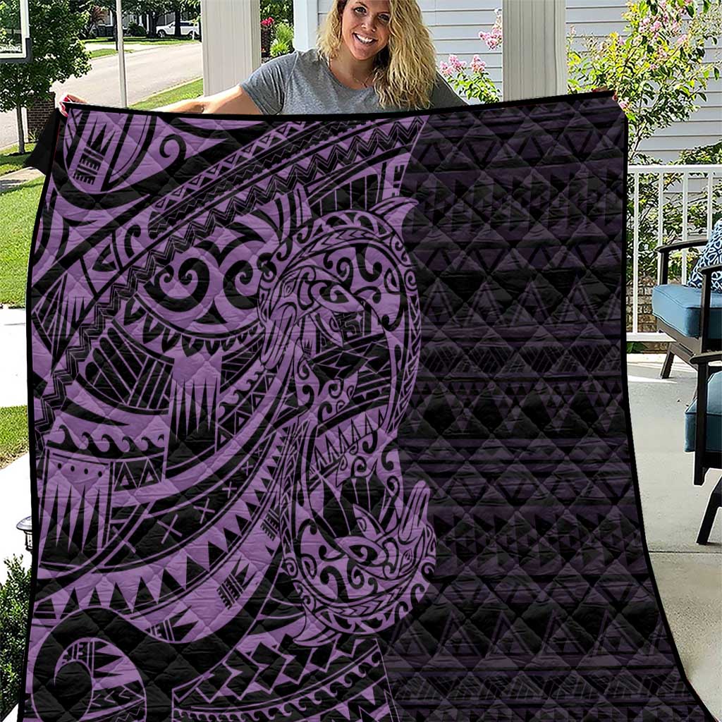 Purple Couple Dolphins Maori Polynesian Style Quilt