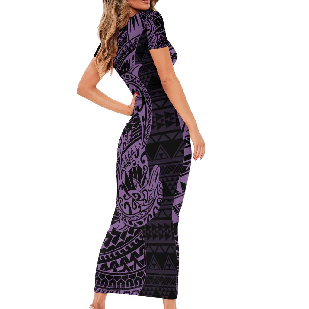 Purple Couple Dolphins Maori Polynesian Style Short Sleeve Bodycon Dress LT9 - Polynesian Pride