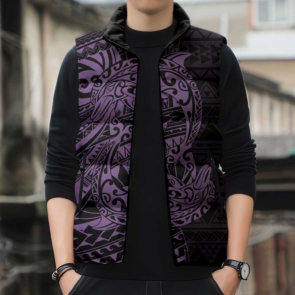 Purple Couple Dolphins Maori Polynesian Style Sleeveless Puffer Jacket - Polynesian Pride
