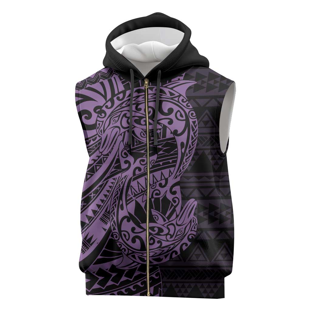 Purple Couple Dolphins Maori Polynesian Style Sleeveless Zip Hoodie - Polynesian Pride
