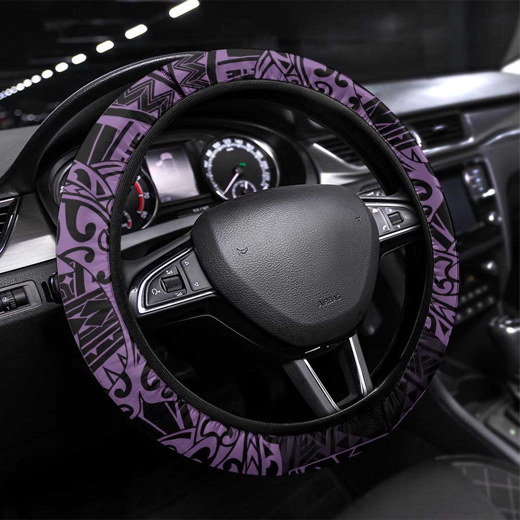 Purple Couple Dolphins Maori Polynesian Style Steering Wheel Cover