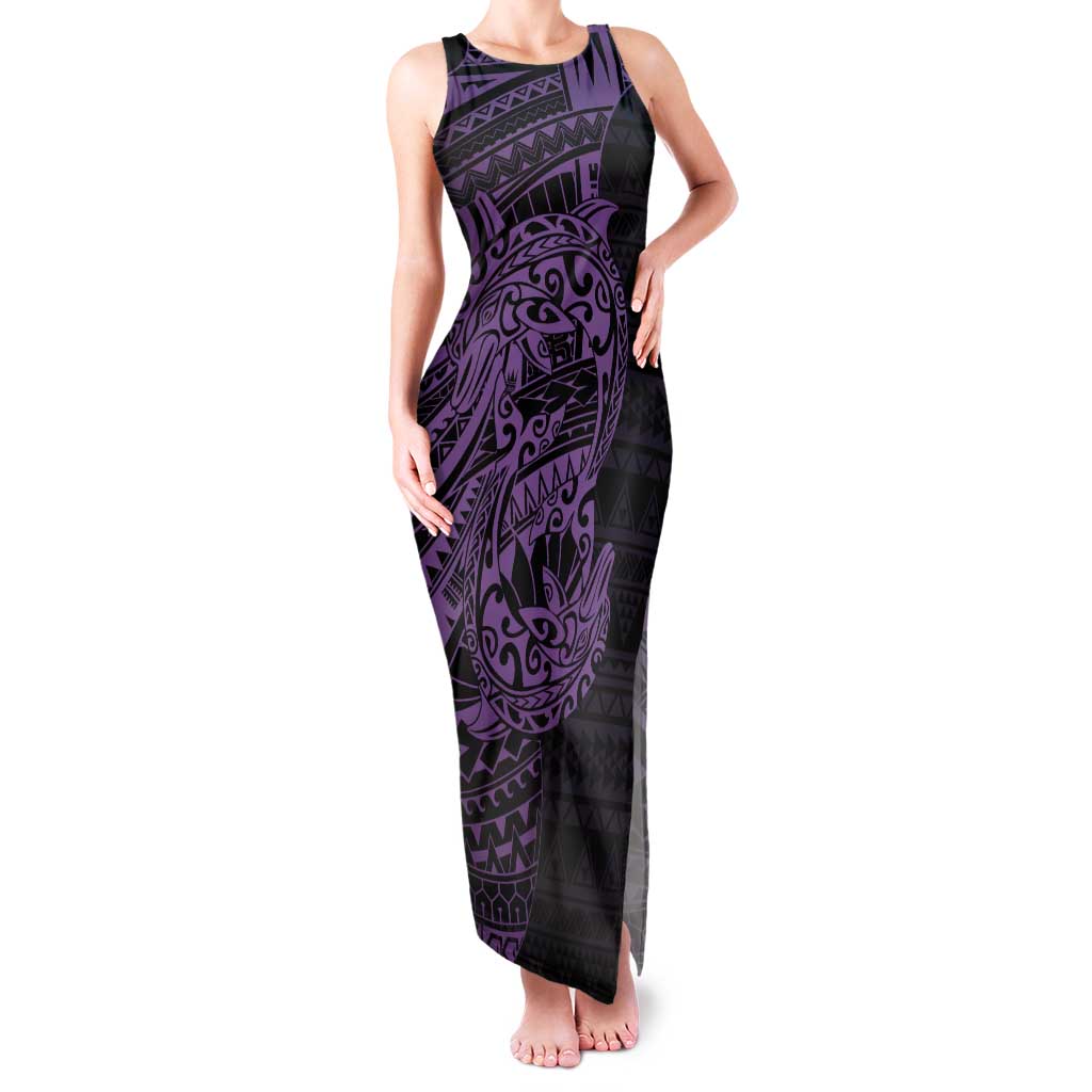 Purple Couple Dolphins Maori Polynesian Style Tank Maxi Dress