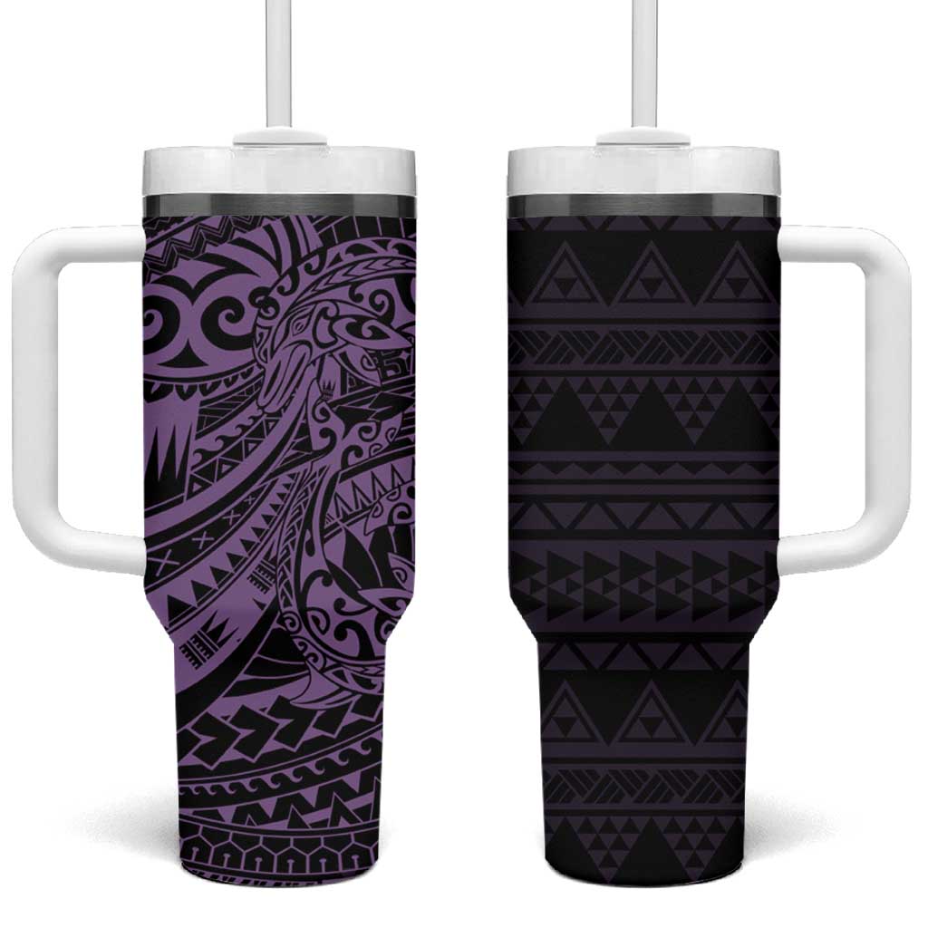 Purple Couple Dolphins Maori Polynesian Style Tumbler With Handle