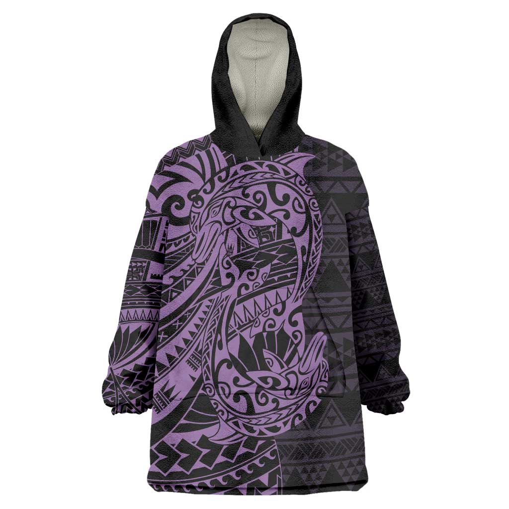 Purple Couple Dolphins Maori Polynesian Style Wearable Blanket Hoodie