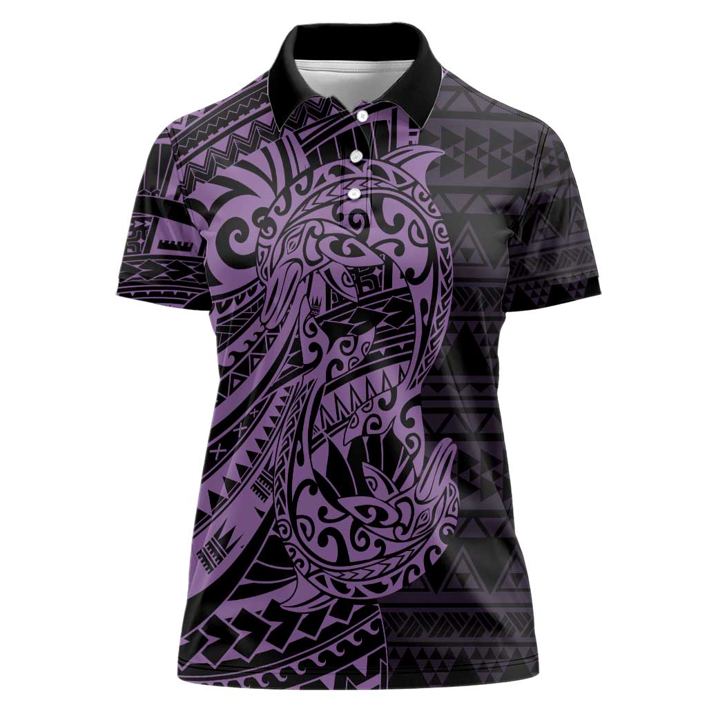 Purple Couple Dolphins Maori Polynesian Style Women Polo Shirt