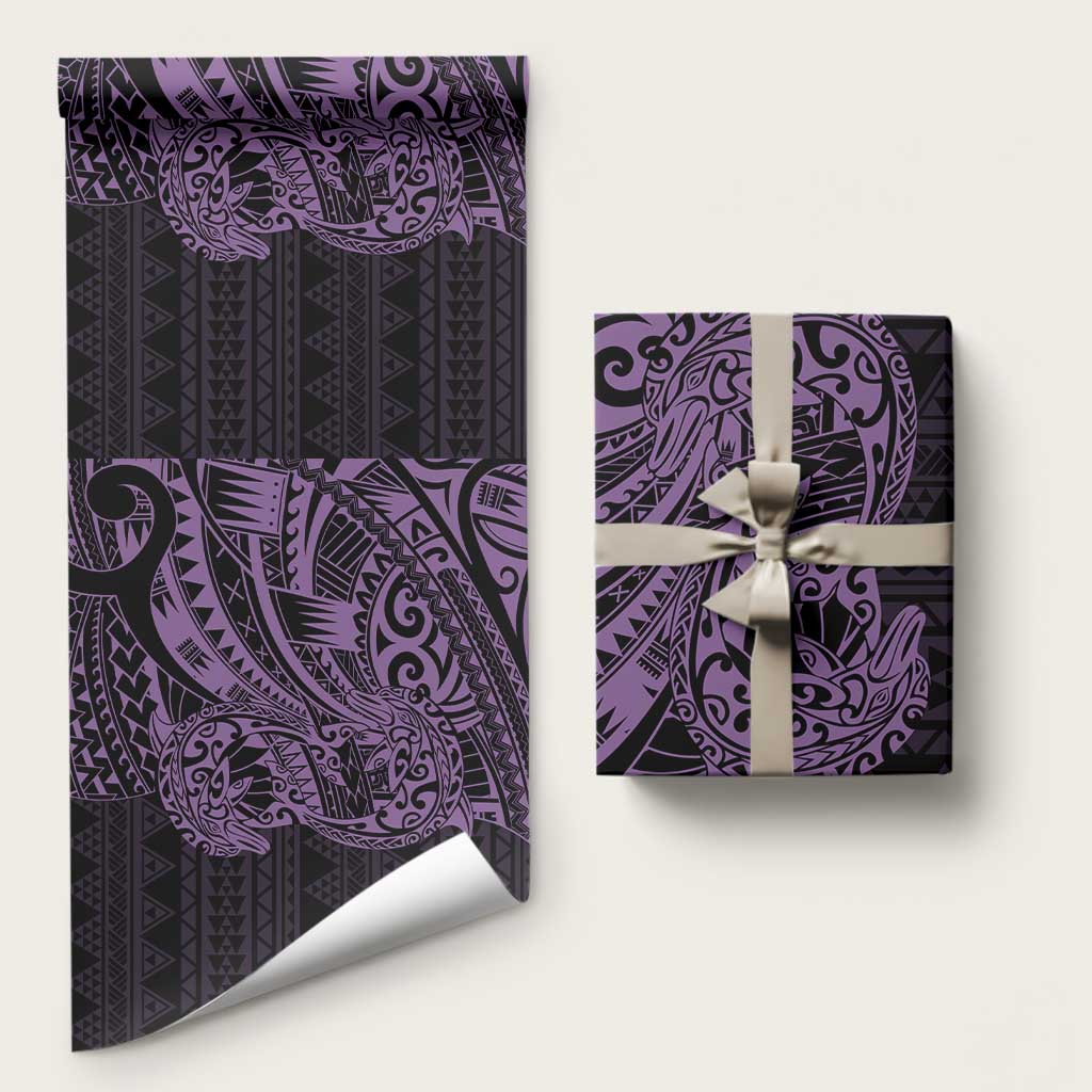 Purple Couple Dolphins Maori Polynesian Style Wrapping Paper - Polynesian Pride