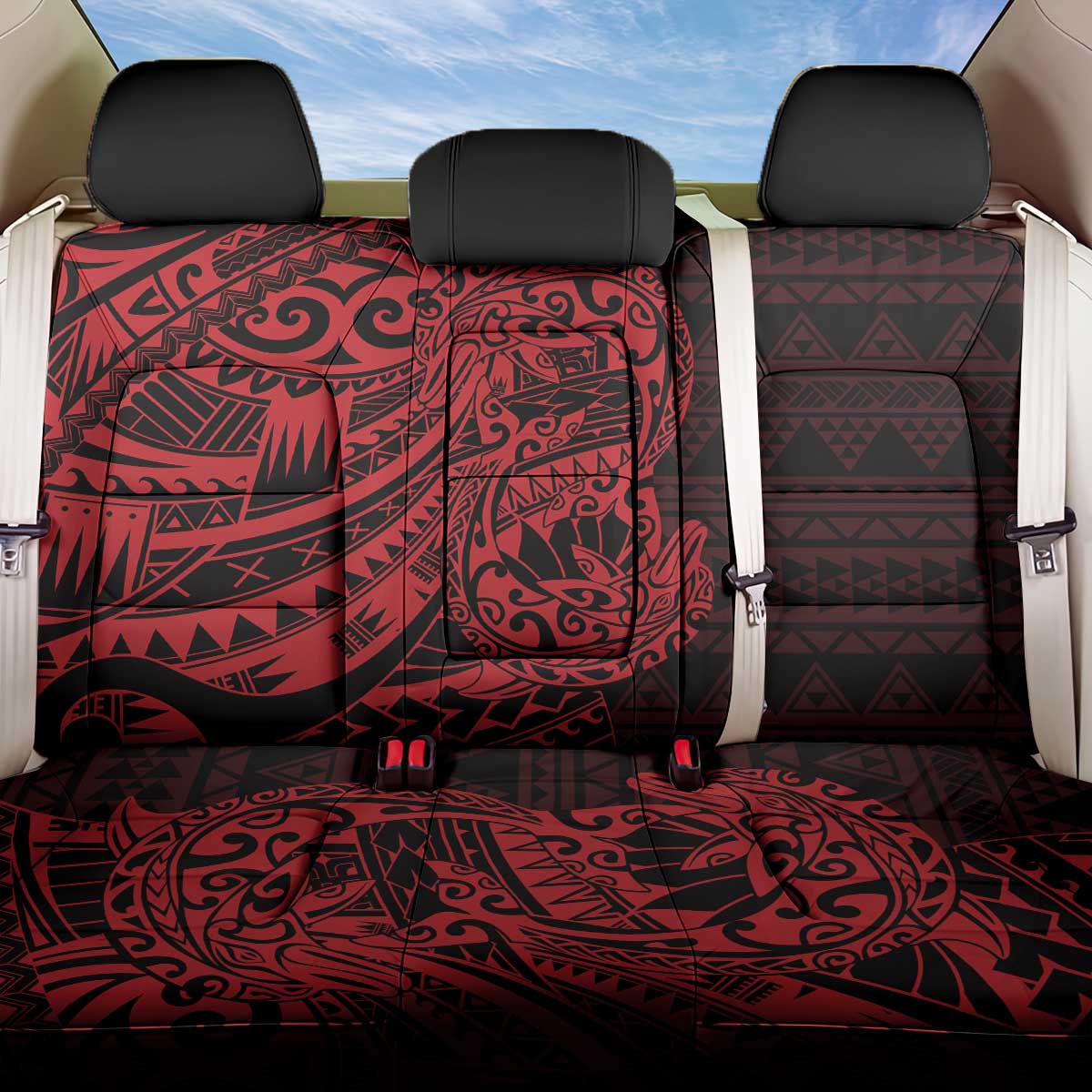 Red Couple Dolphins Maori Polynesian Style Back Car Seat Cover