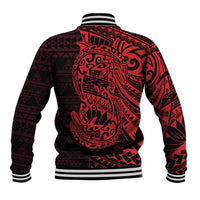 Red Couple Dolphins Maori Polynesian Style Baseball Jacket
