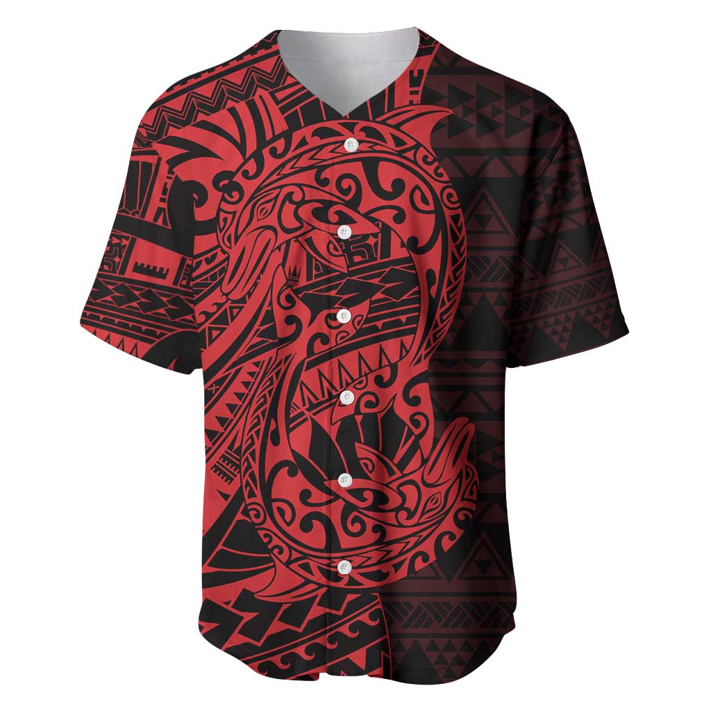 Red Couple Dolphins Maori Polynesian Style Baseball Jersey