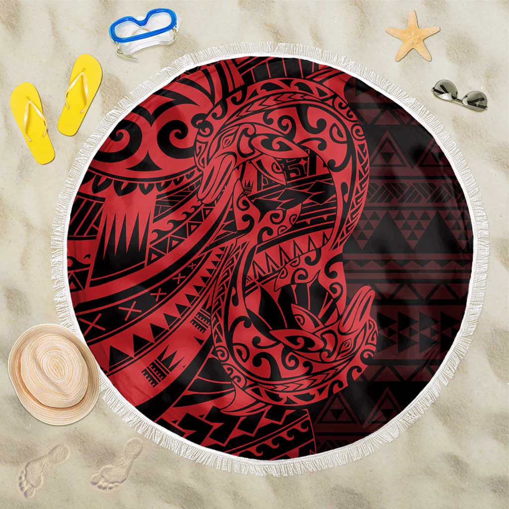 Red Couple Dolphins Maori Polynesian Style Beach Blanket