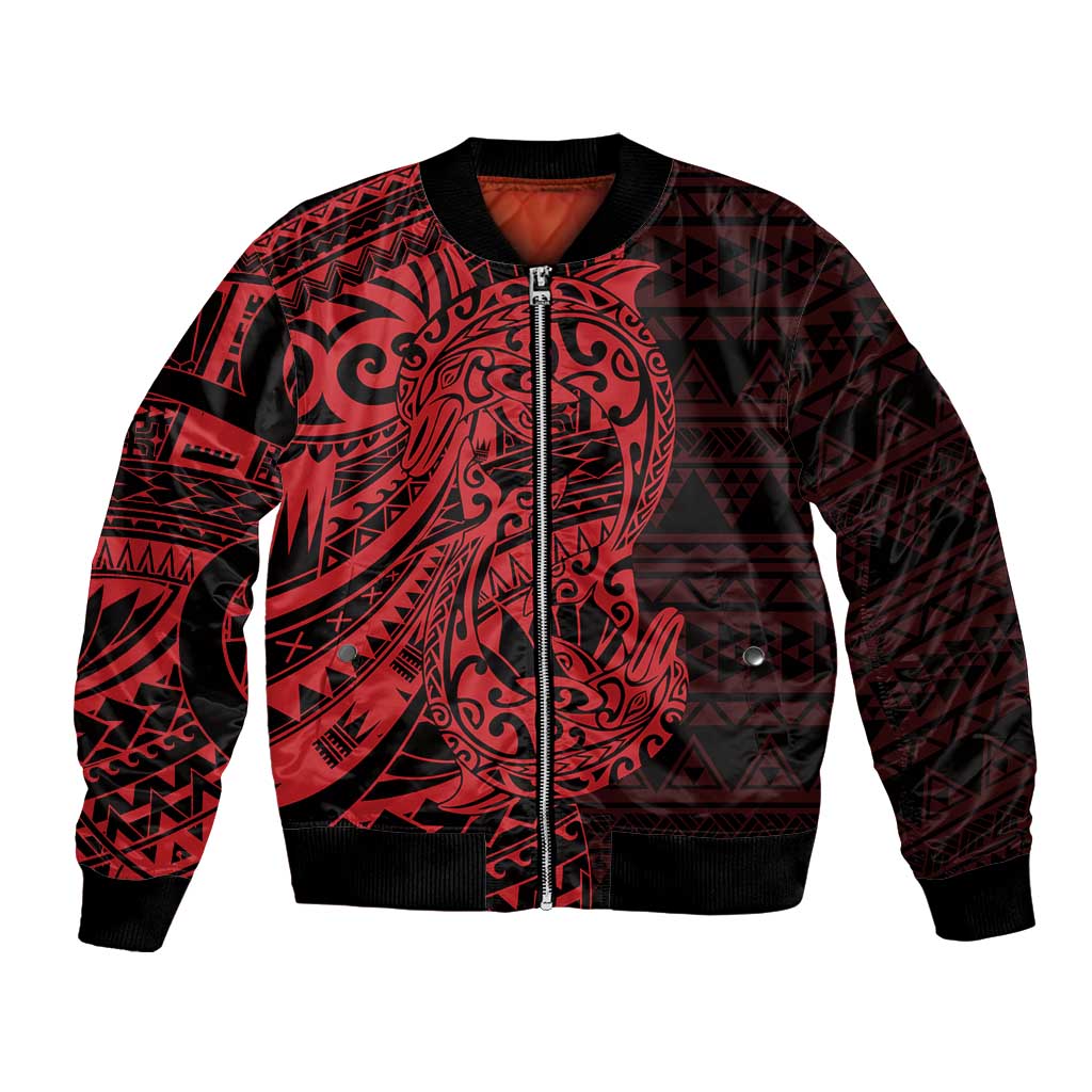 Red Couple Dolphins Maori Polynesian Style Bomber Jacket