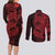 Red Couple Dolphins Maori Polynesian Style Couples Matching Long Sleeve Bodycon Dress and Long Sleeve Button Shirt