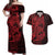 Red Couple Dolphins Maori Polynesian Style Couples Matching Off Shoulder Maxi Dress and Hawaiian Shirt