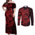 Red Couple Dolphins Maori Polynesian Style Couples Matching Off Shoulder Maxi Dress and Long Sleeve Button Shirt