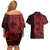 Red Couple Dolphins Maori Polynesian Style Couples Matching Off Shoulder Short Dress and Hawaiian Shirt