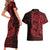 Red Couple Dolphins Maori Polynesian Style Couples Matching Short Sleeve Bodycon Dress and Hawaiian Shirt