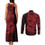 Red Couple Dolphins Maori Polynesian Style Couples Matching Tank Maxi Dress and Long Sleeve Button Shirt