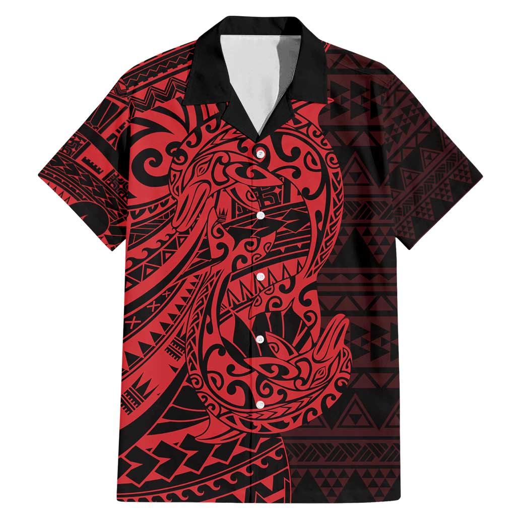 Red Couple Dolphins Maori Polynesian Style Family Matching Mermaid Dress and Hawaiian Shirt