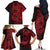 Red Couple Dolphins Maori Polynesian Style Family Matching Off The Shoulder Long Sleeve Dress and Hawaiian Shirt