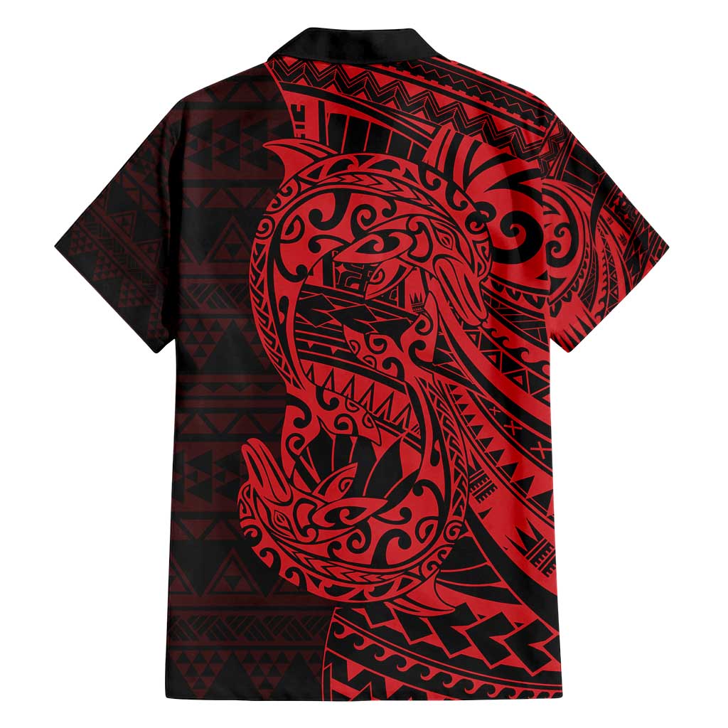 Red Couple Dolphins Maori Polynesian Style Family Matching Puletasi and Hawaiian Shirt