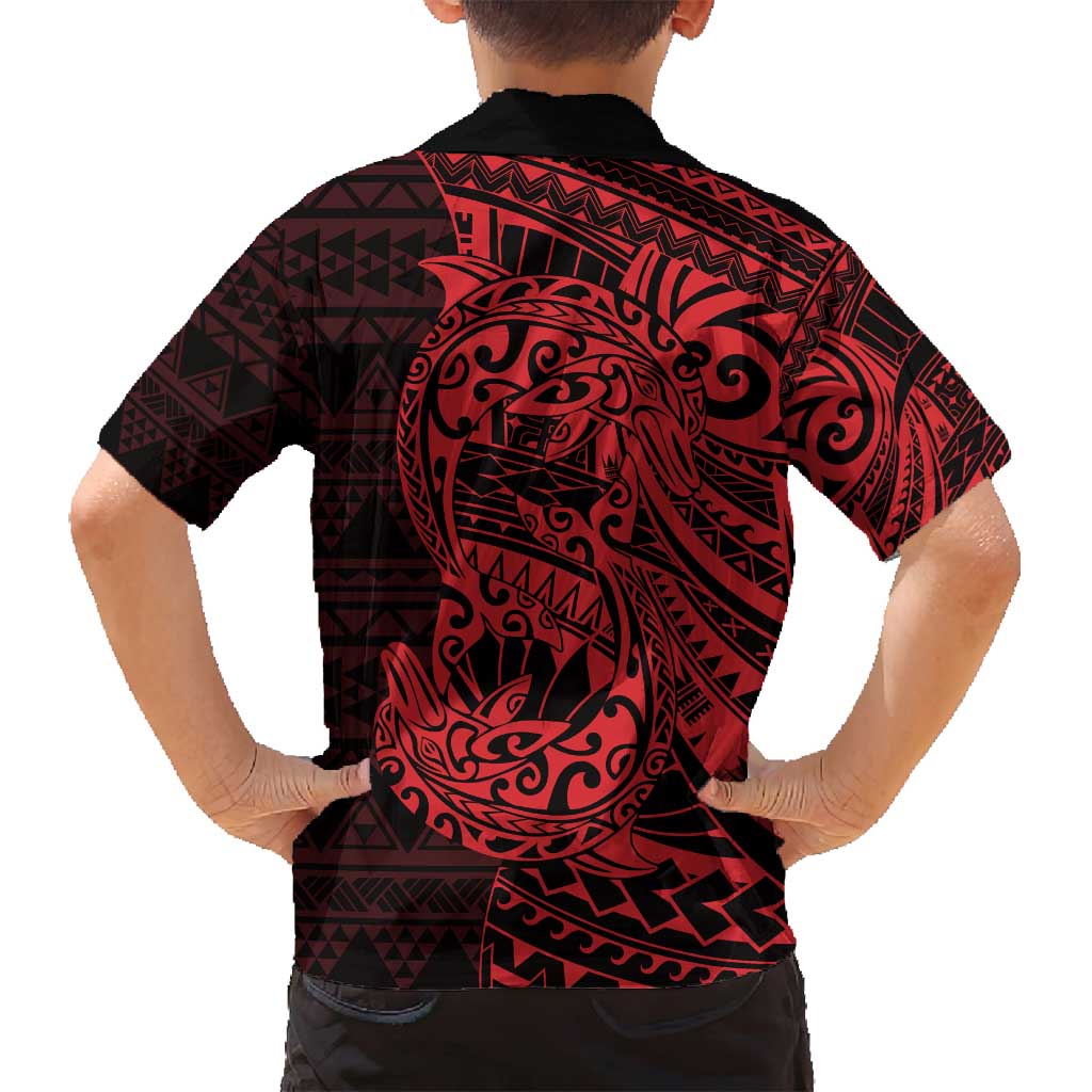 Red Couple Dolphins Maori Polynesian Style Family Matching Tank Maxi Dress and Hawaiian Shirt LT9 - Polynesian Pride