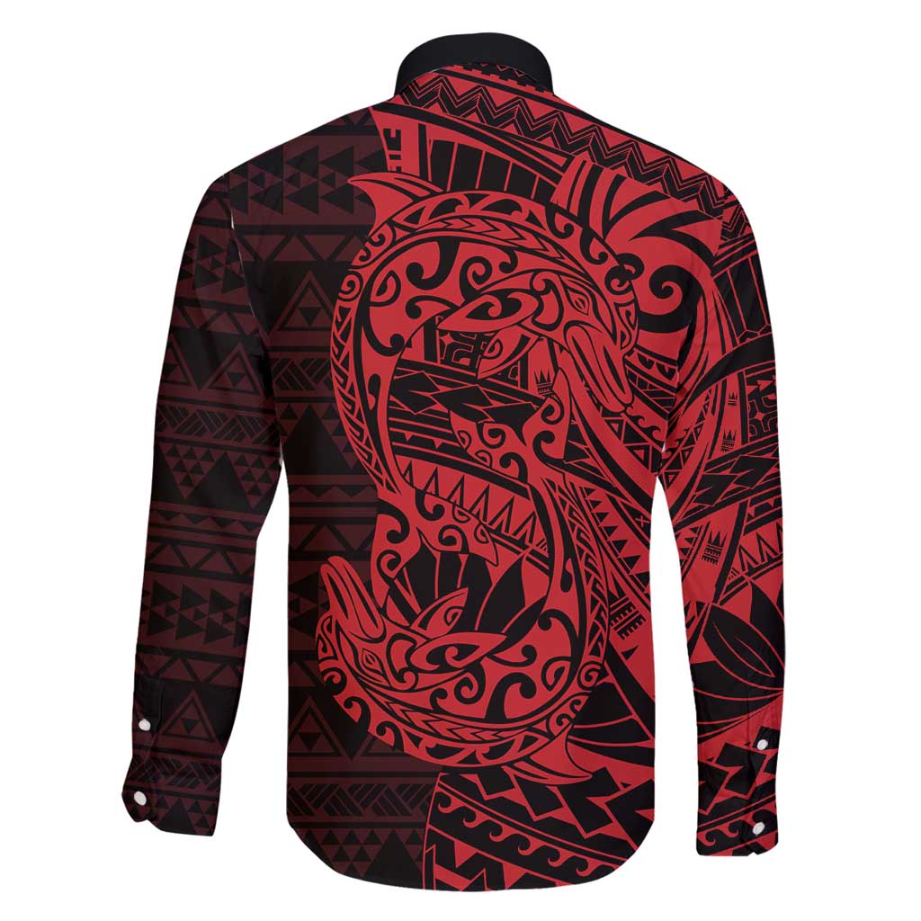 Red Couple Dolphins Maori Polynesian Style Family Matching Tank Maxi Dress and Hawaiian Shirt LT9 - Polynesian Pride
