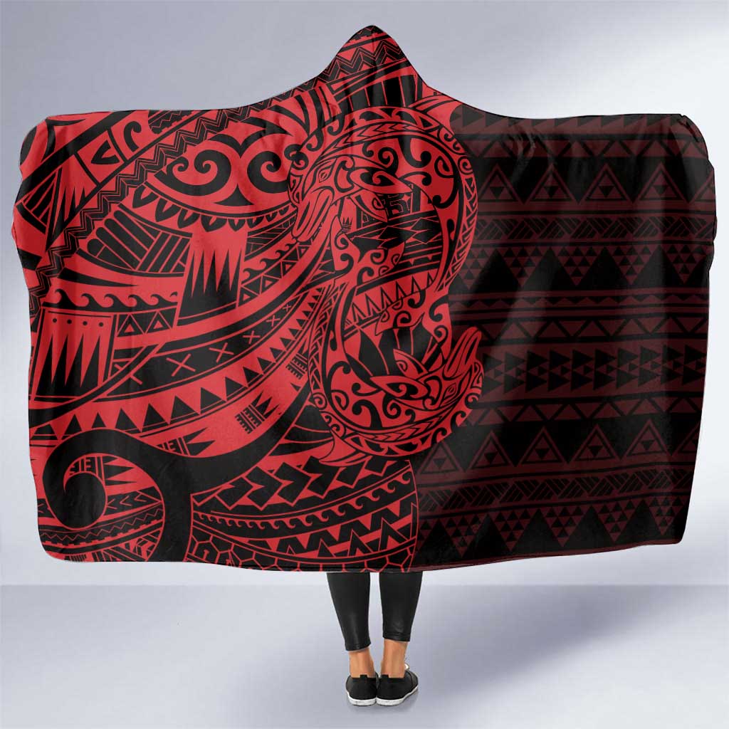 Red Couple Dolphins Maori Polynesian Style Hooded Blanket