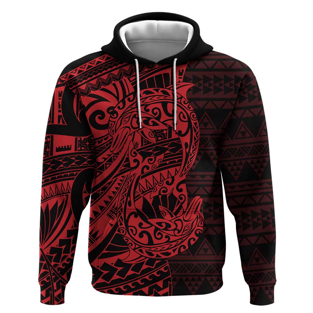 Red Couple Dolphins Maori Polynesian Style Hoodie