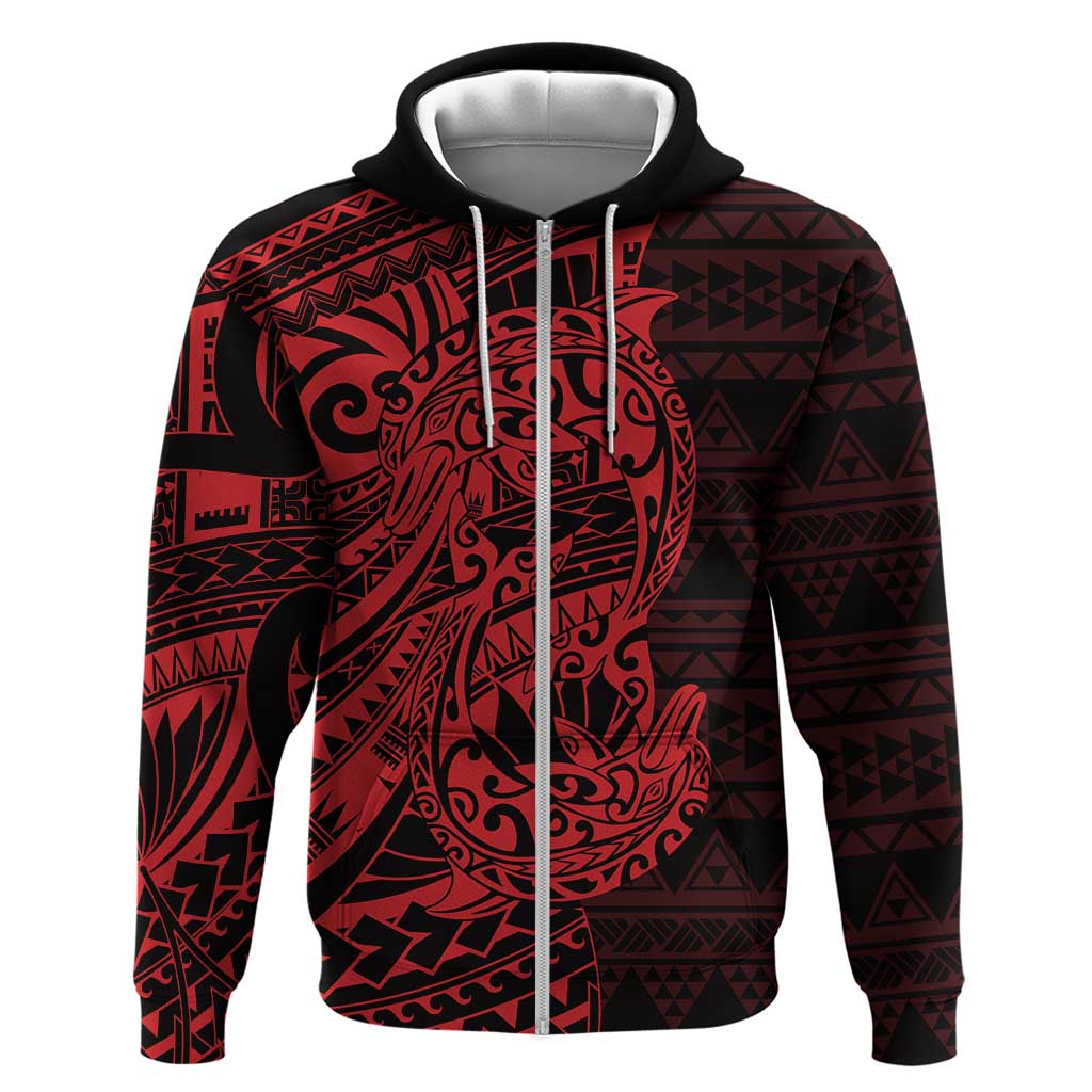 Red Couple Dolphins Maori Polynesian Style Hoodie