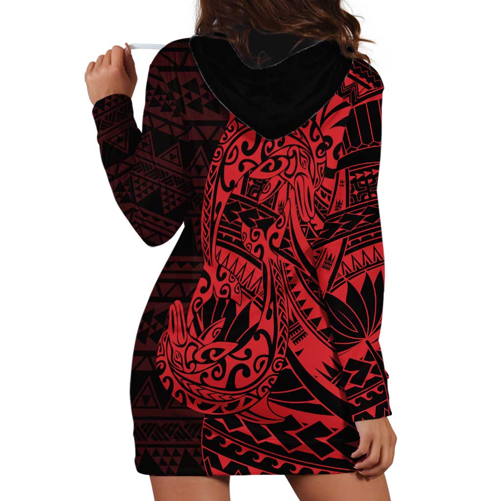 Red Couple Dolphins Maori Polynesian Style Hoodie Dress LT9 - Polynesian Pride