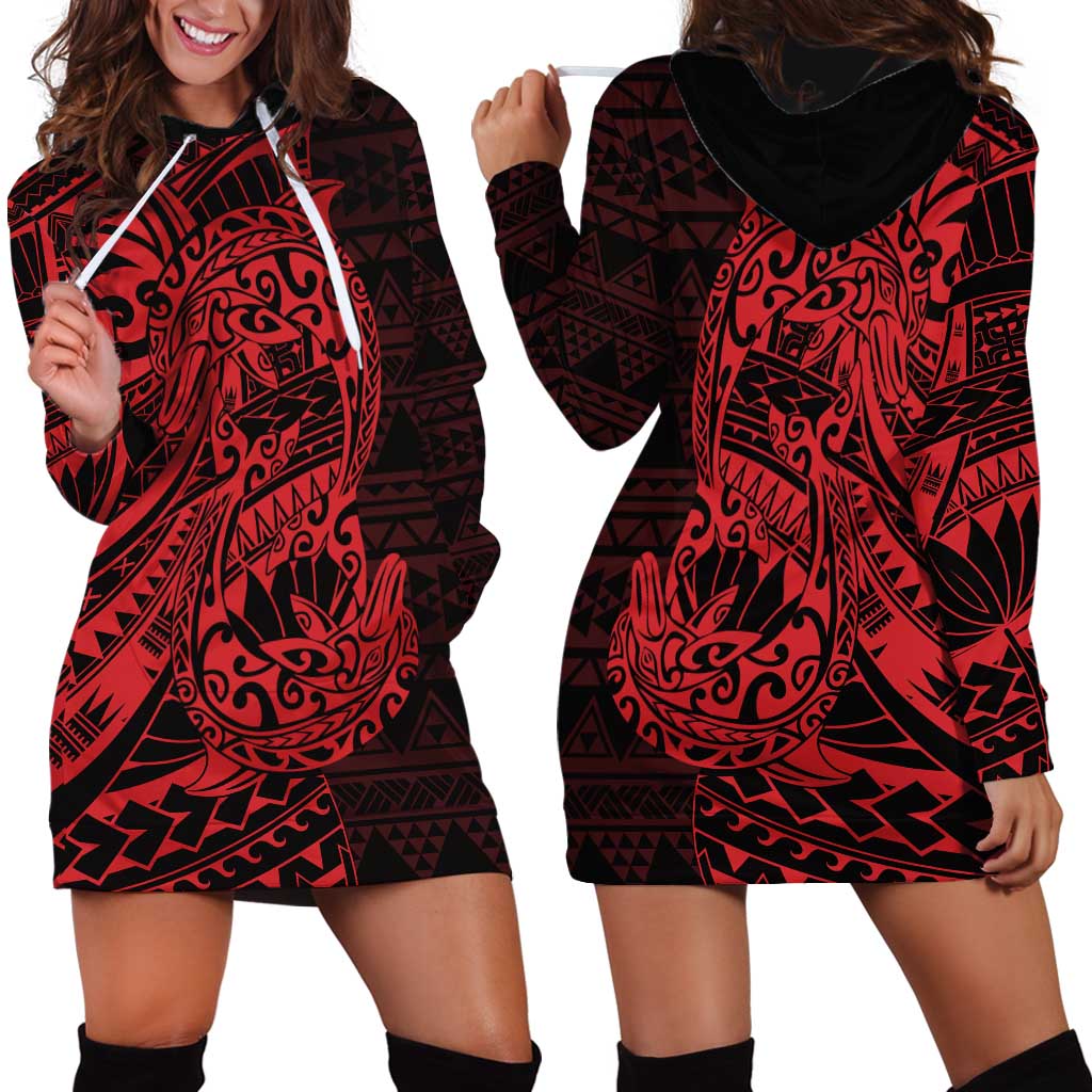 Red Couple Dolphins Maori Polynesian Style Hoodie Dress LT9 - Polynesian Pride