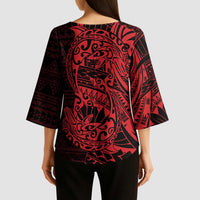 Red Couple Dolphins Maori Polynesian Style Kimono Sleeve Blouse - Polynesian Pride
