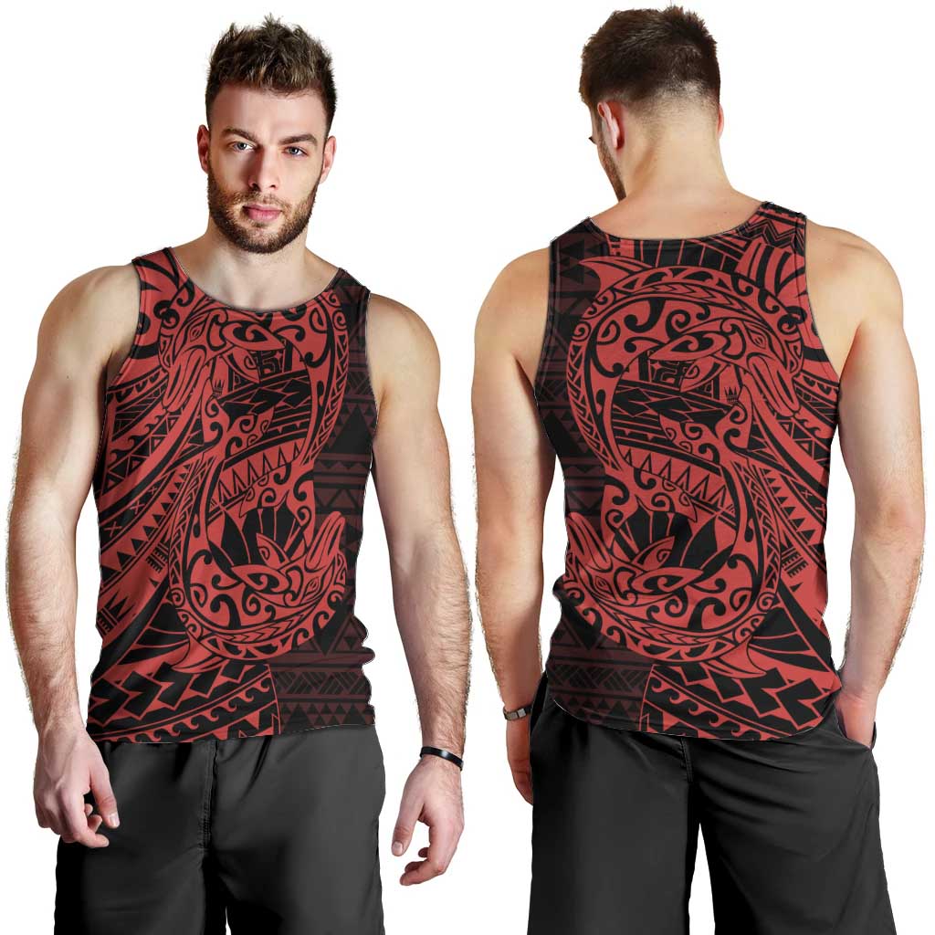Red Couple Dolphins Maori Polynesian Style Men Tank Top
