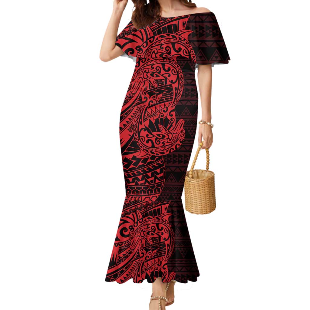 Red Couple Dolphins Maori Polynesian Style Mermaid Dress