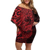 Red Couple Dolphins Maori Polynesian Style Off Shoulder Short Dress LT9 Women Red - Polynesian Pride
