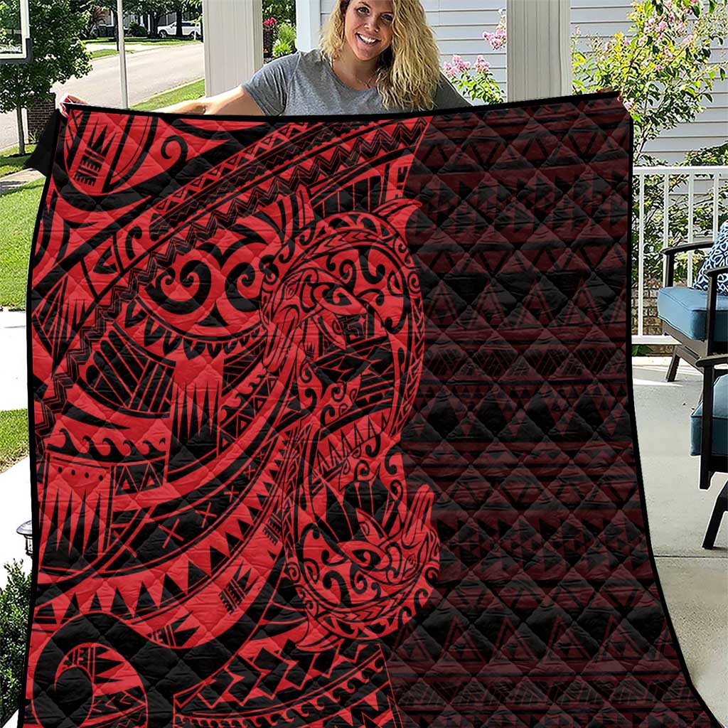 Red Couple Dolphins Maori Polynesian Style Quilt